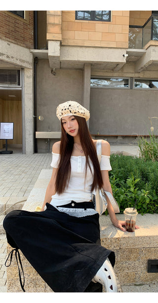 white strapless top