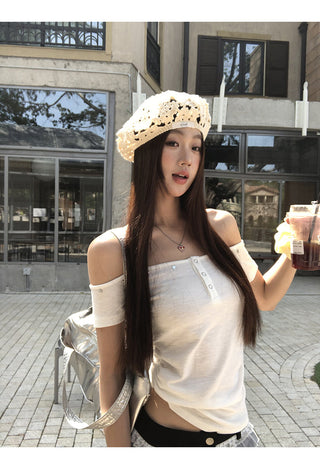 white strapless top