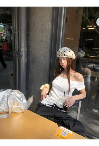 white strapless top