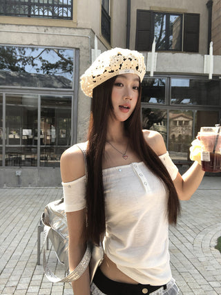white strapless top