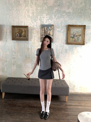gray sheath suit skirt