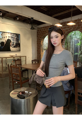 gray sheath suit skirt