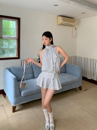 blue striped halter dress