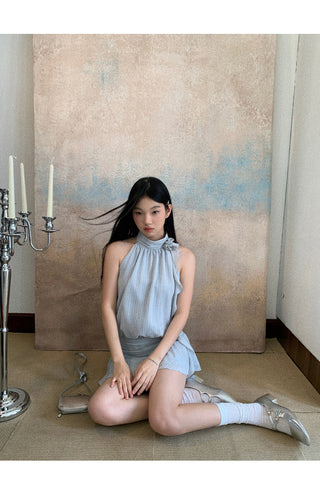 blue striped halter dress