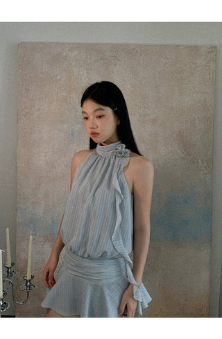 blue striped halter dress