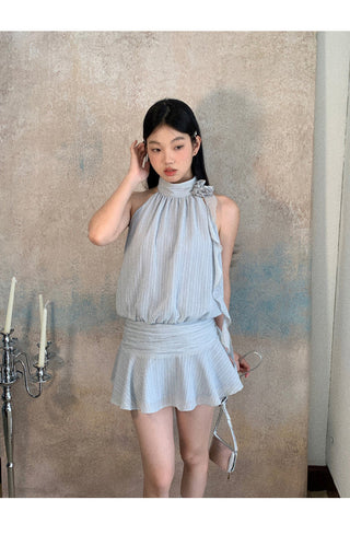 blue striped halter dress