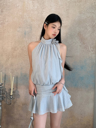 blue striped halter dress