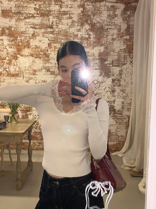 white retro lace sweater