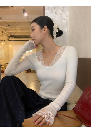 white retro lace sweater