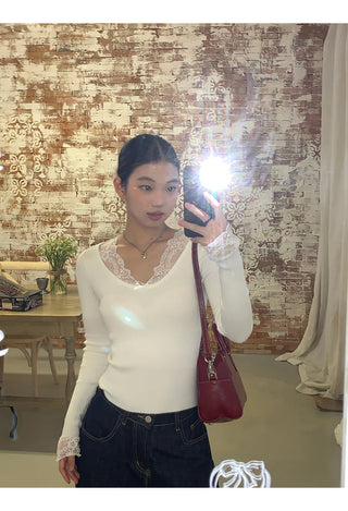 white retro lace sweater