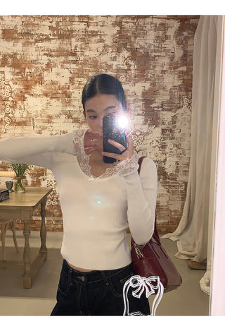 white retro lace sweater