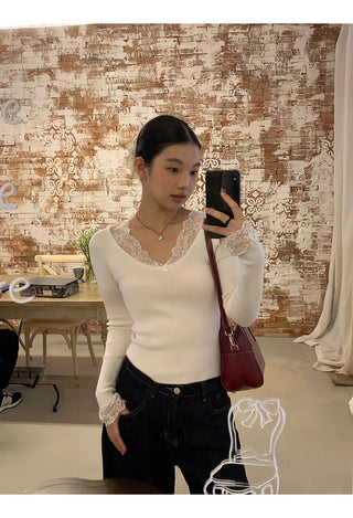 white retro lace sweater
