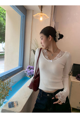 white retro lace sweater