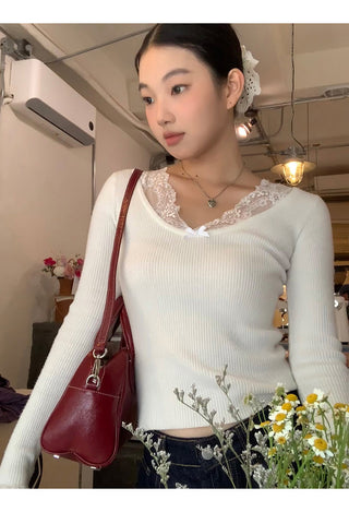 white retro lace sweater