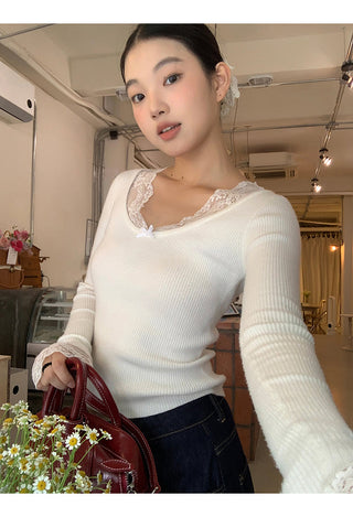white retro lace sweater