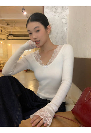 white retro lace sweater