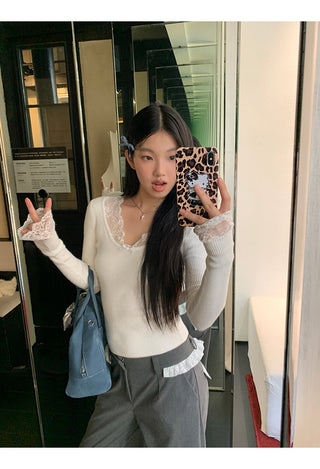 white retro lace sweater