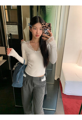 white retro lace sweater