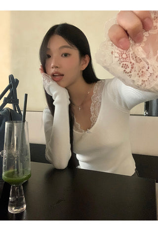 white retro lace sweater