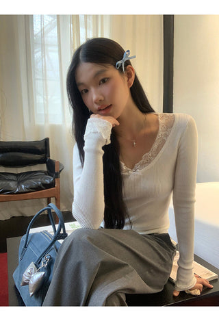 white retro lace sweater