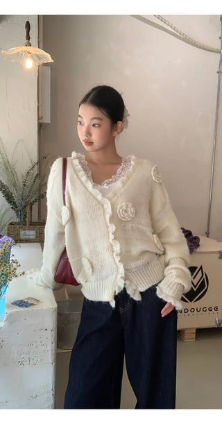 white retro lace sweater