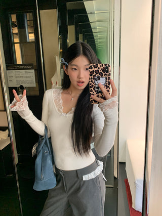 white retro lace sweater