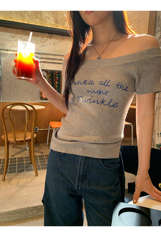 gray off-shoulder top