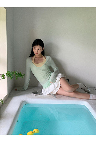 mint green blouse top