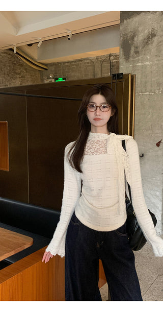 white lace long top