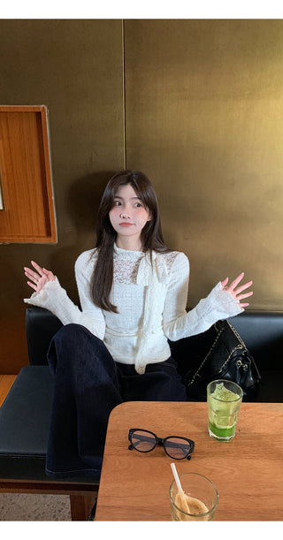 white lace long top