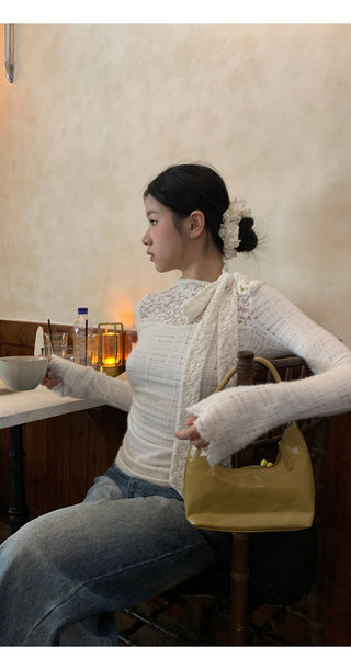 white lace long top