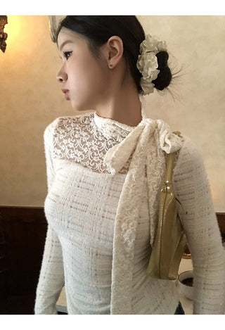 white lace long top