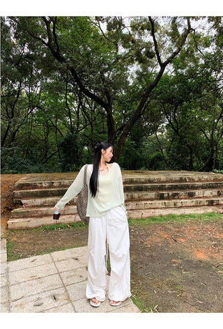 white wide-leg pants