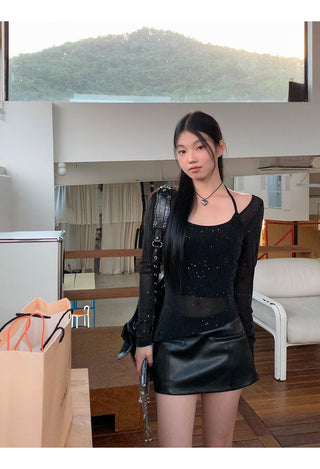 black leather skirt