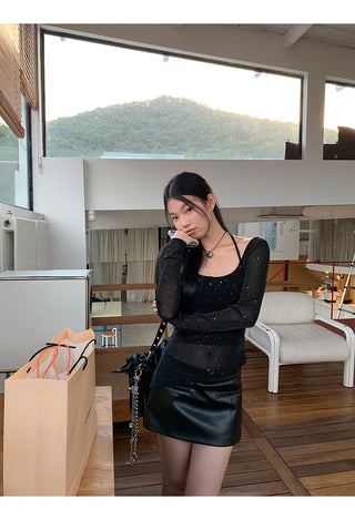 black leather skirt