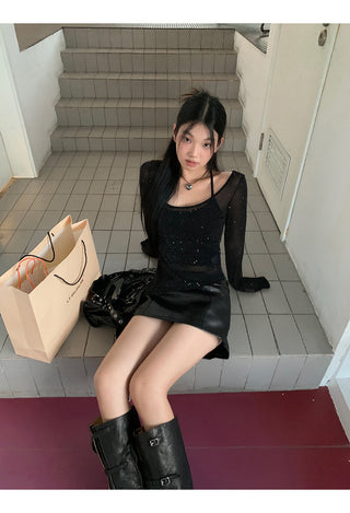 black leather skirt
