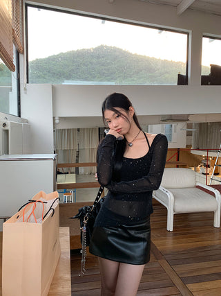 black leather skirt
