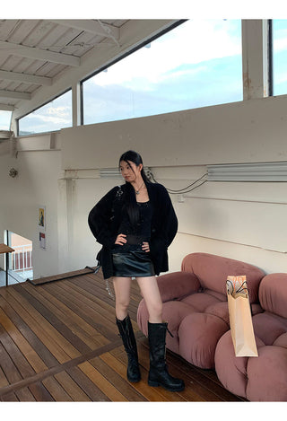 black leather skirt