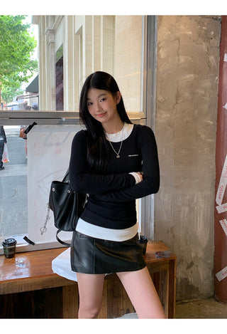 black leather skirt