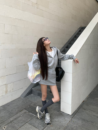 gray hoodie suit set