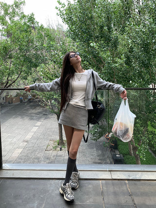 gray hoodie suit set