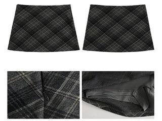 plaid knitted sheath skirt