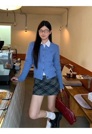plaid knitted sheath skirt
