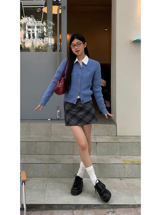 plaid knitted sheath skirt