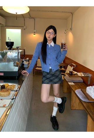 plaid knitted sheath skirt