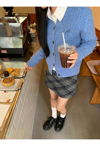 plaid knitted sheath skirt