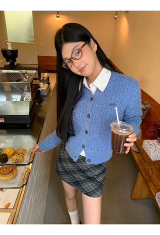 plaid knitted sheath skirt