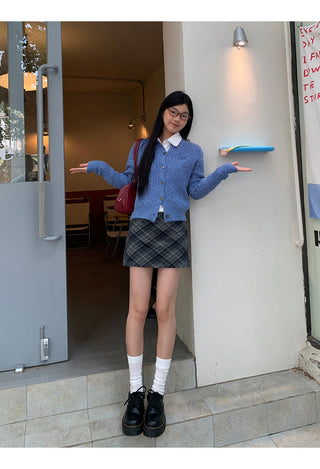 plaid knitted sheath skirt