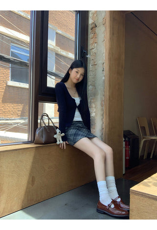 plaid knitted sheath skirt