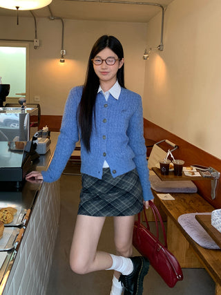 plaid knitted sheath skirt